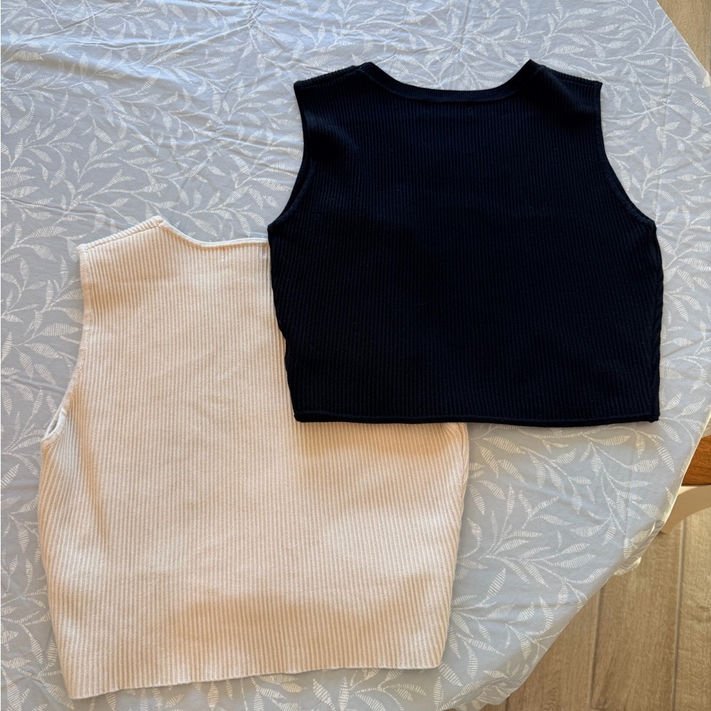 House of Harlow 1960 Cream and Black Ribbed Tank Tops - Picture 3 of 3